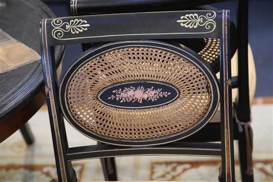 A set of eight Regency style parcel gilt ebonised dining chairs, including two carvers, carvers W.1ft 9in. H.2ft 9in.